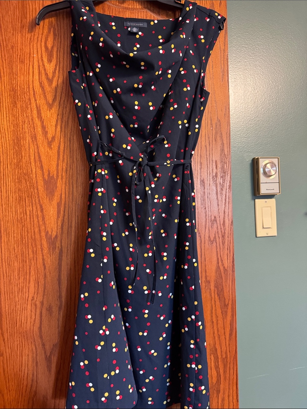 Tommy Hilfiger Never Worn Navy Sleeveless Polka Dot Tie-Waist Dress